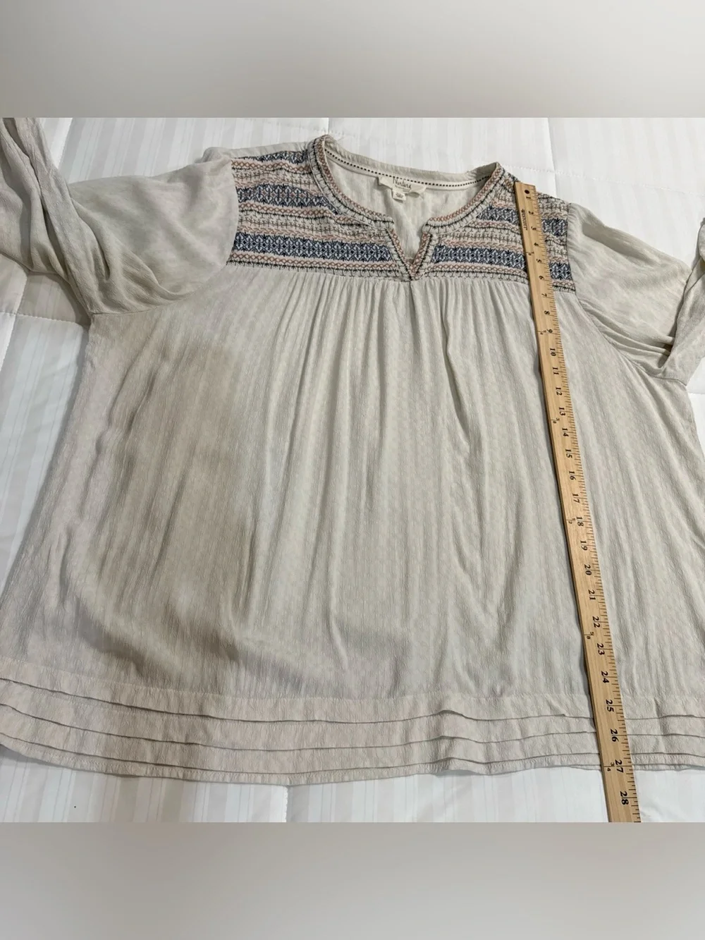 Nurture by Westbound Beige Boho Embroidered Yoke Top Size 2X